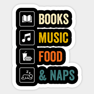 Books Music Food And Naps Sticker